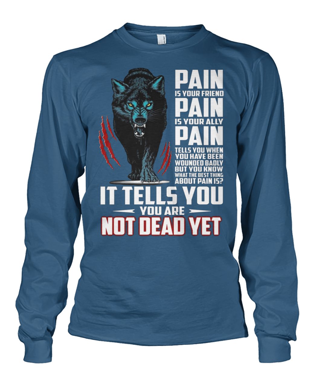 Dark wolf pain is your friend pain is your ally unisex long sleeve