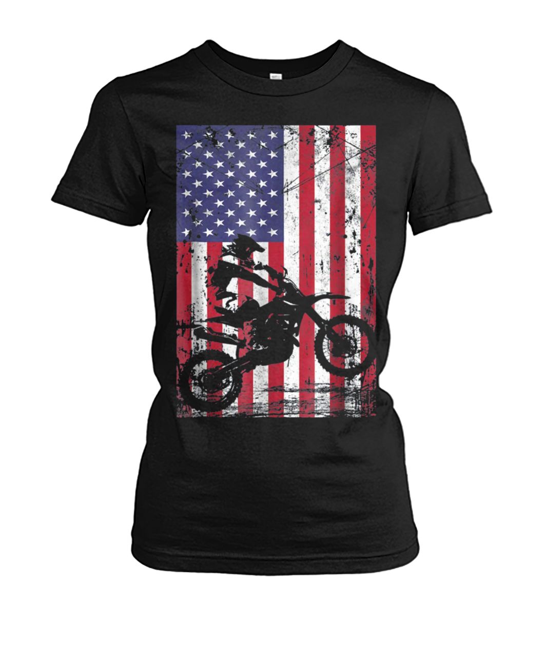 Dirt bike american flag 4th of july women's crew tee