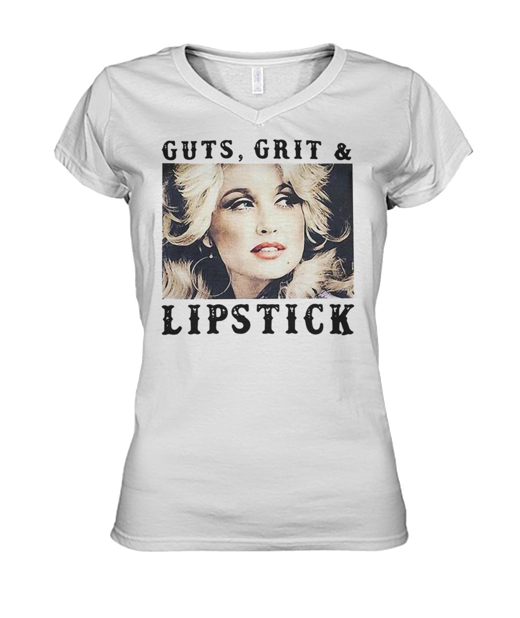 Dolly parton guts grits and lipstick women's v-neck