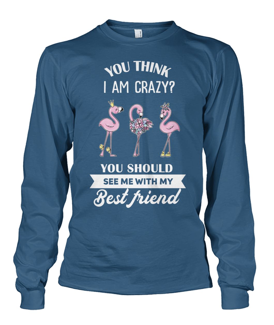 Flamingo you think I am crazy you should see me with my best friend unisex long sleeve