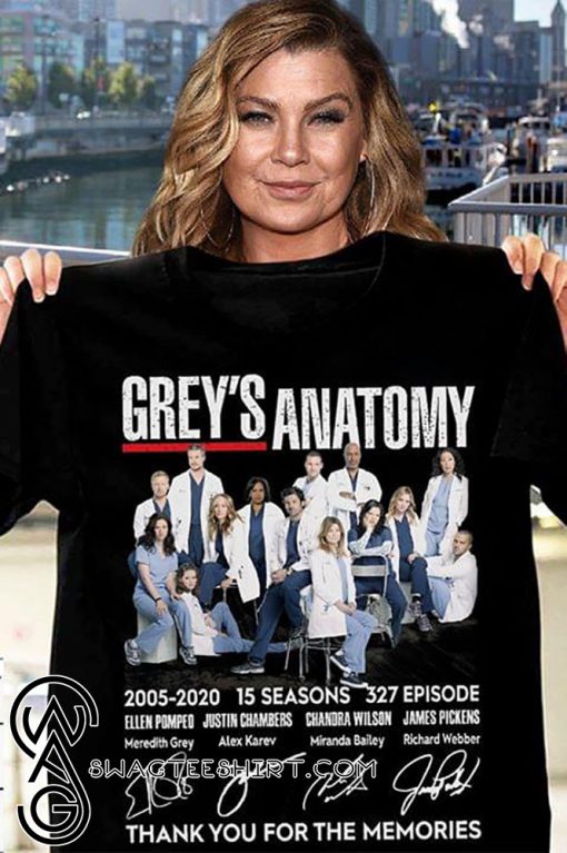 Grey's anatomy 2005-2020 15 seasons 327 episode thank you for the memories signatures shirt