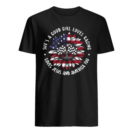 Hippie sunflower usa flag she is a good girl loves her mama loves jesus and america too guy shirt