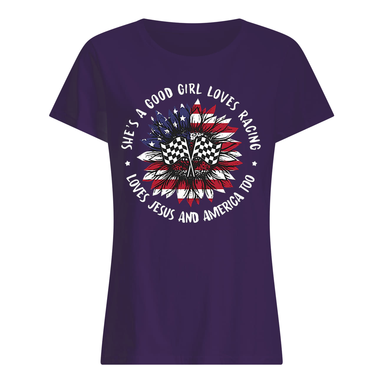 Hippie sunflower usa flag she is a good girl loves her mama loves jesus and america too lady shirt