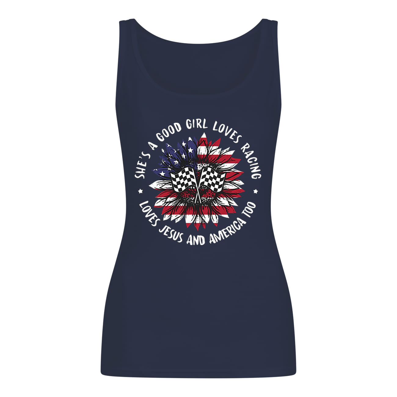 Hippie sunflower usa flag she is a good girl loves her mama loves jesus and america too tank top