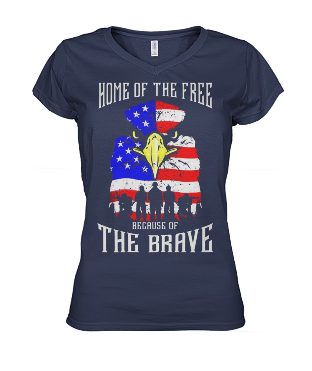 Home of the free because of the brave eagle US flag women's v-neck