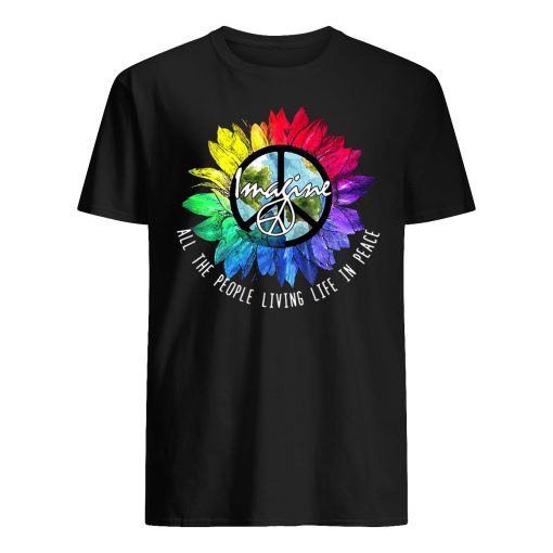 Imagine all the people living life in peace rainbow sunflower LGBTQ pride guy shirt