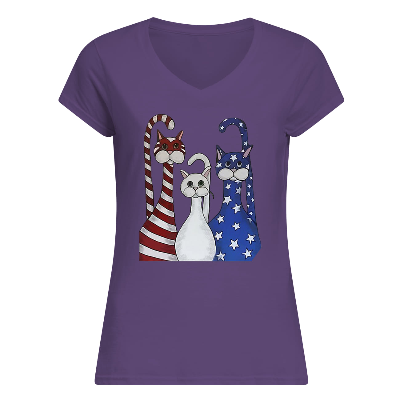 Independence day 4th of july cats beauty america flag lady v-neck