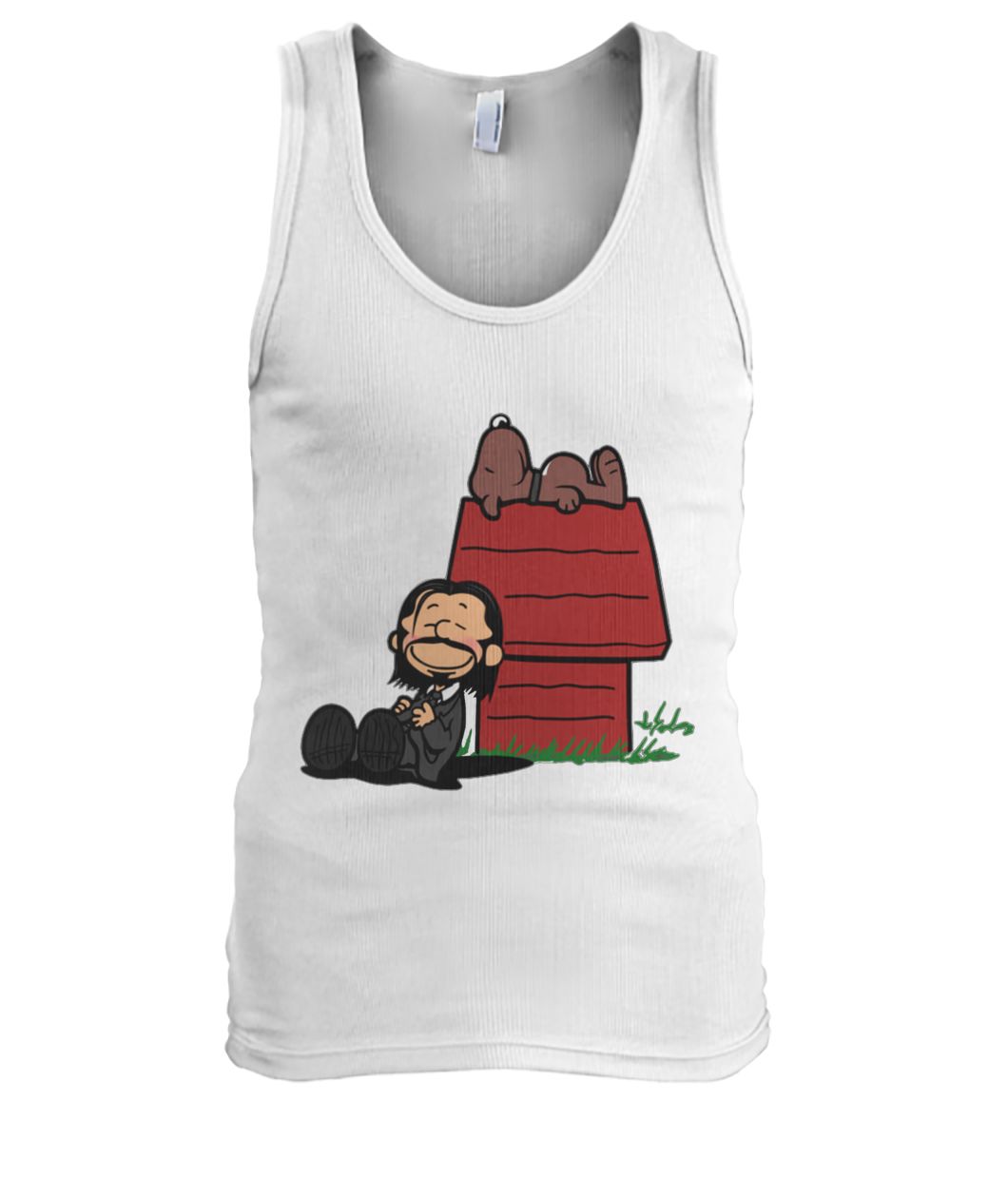 John wick and dog in the style of peanuts charlie brown and snoopy men's tank top