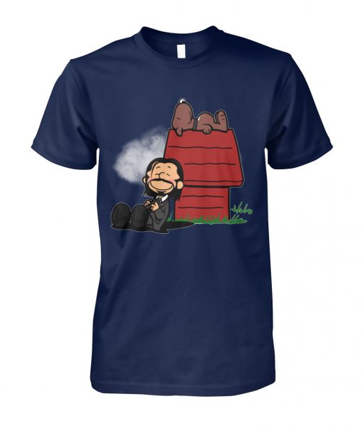 John wick and dog in the style of peanuts charlie brown and snoopy unisex cotton tee