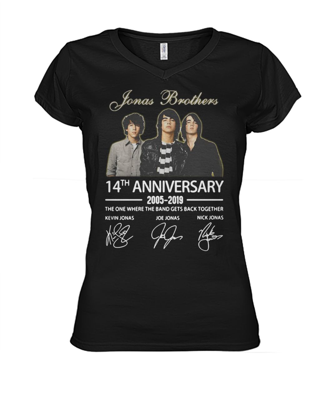 Jonas brothers 14th anniversary 2005 2019 signatures women's v-neck