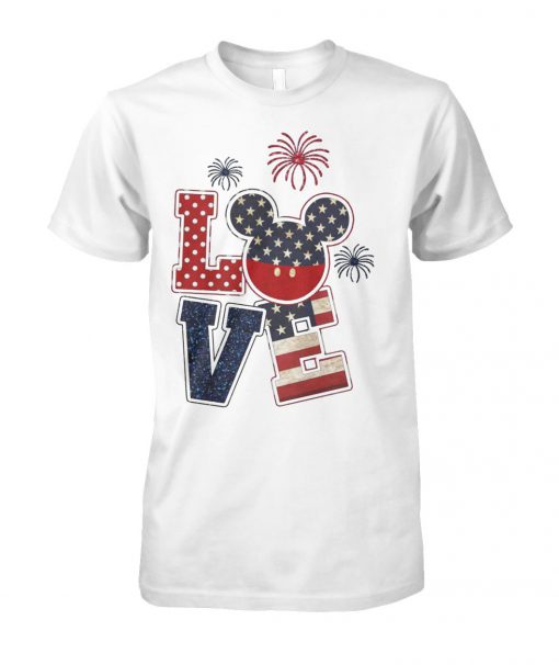 Love mickey mouse american flag 4th of july unisex cotton tee