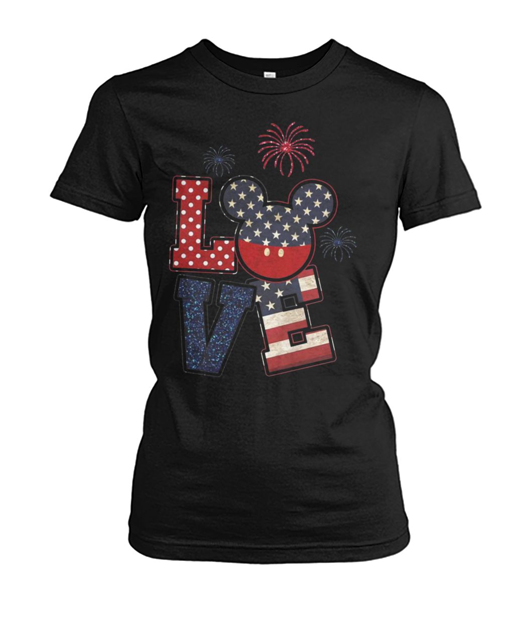 Love mickey mouse american flag 4th of july women's crew tee