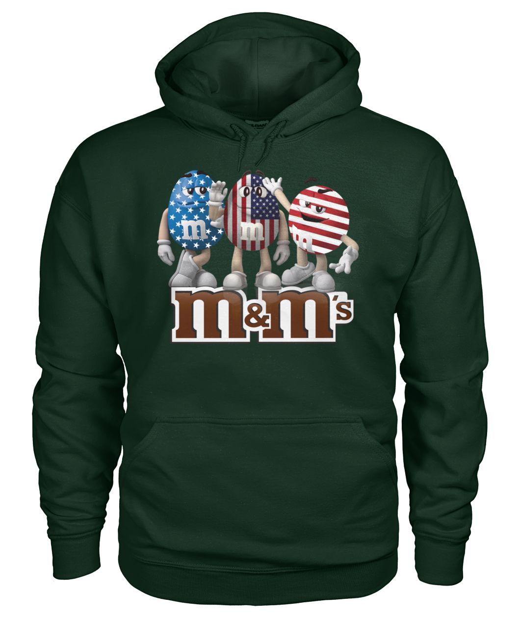 M and M's american flag 4th of july gildan hoodie