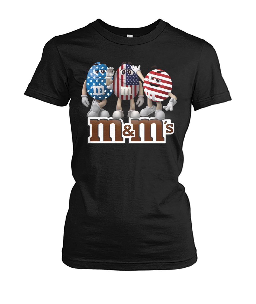 M and M's american flag 4th of july women's crew tee