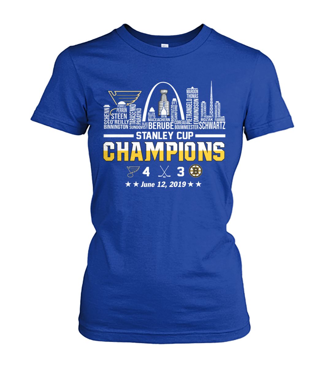 NHL St louis blues 2019 stanley cup champions team names women's crew tee