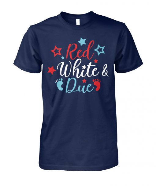 Red white and due pregnancy announcement unisex cotton tee