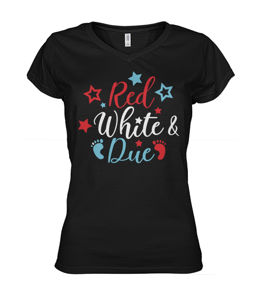 Red white and due pregnancy announcement women's v-neck