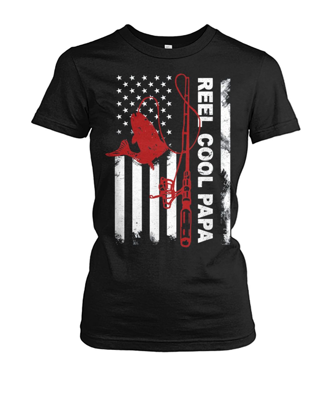 Reel cool dad american flag fishing father's day women's crew tee