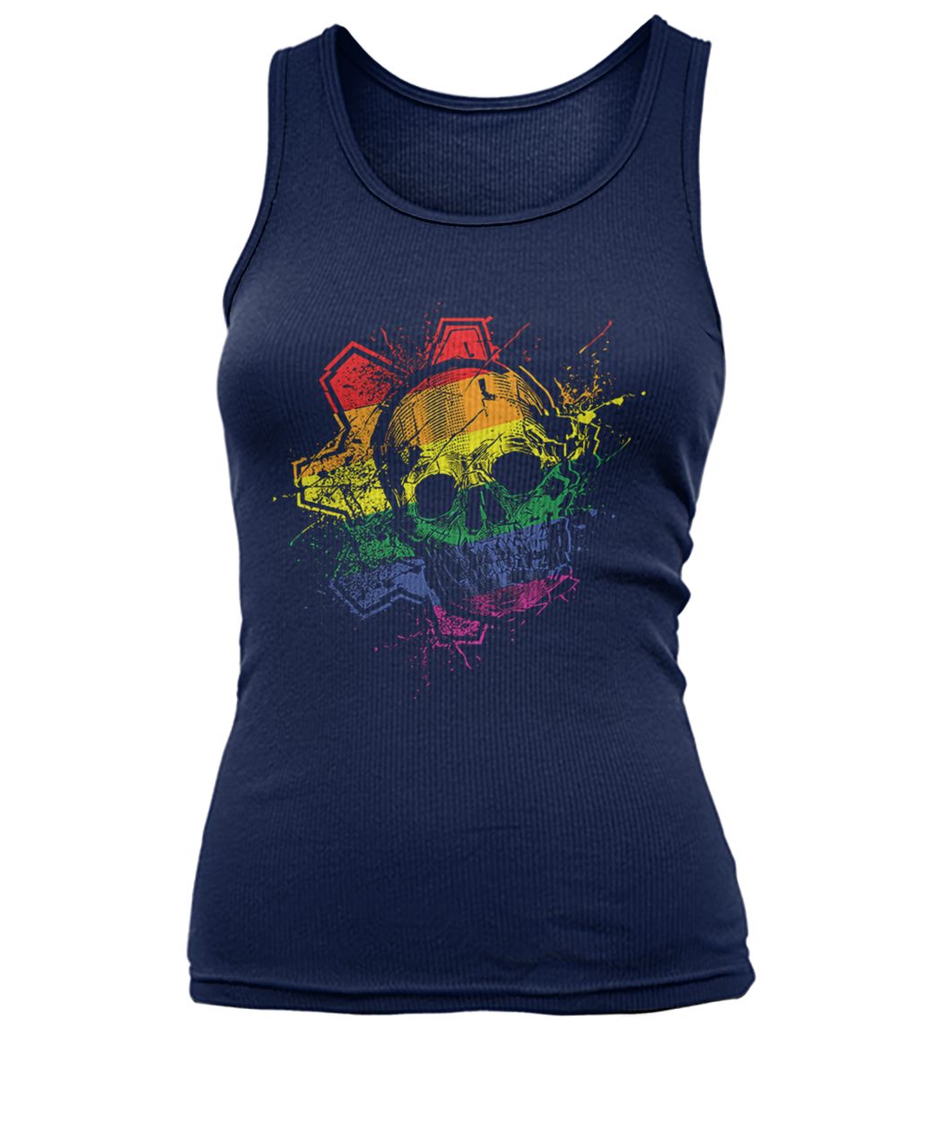 Skull with lgbt flag women's tank top