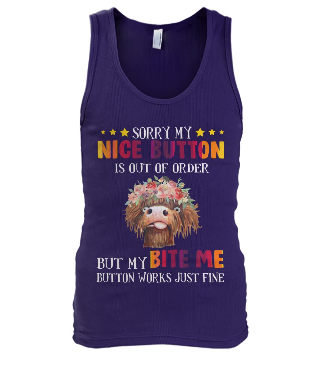 Sloth sorry my nice button is out of order but my bite me button works just fine men's tank top