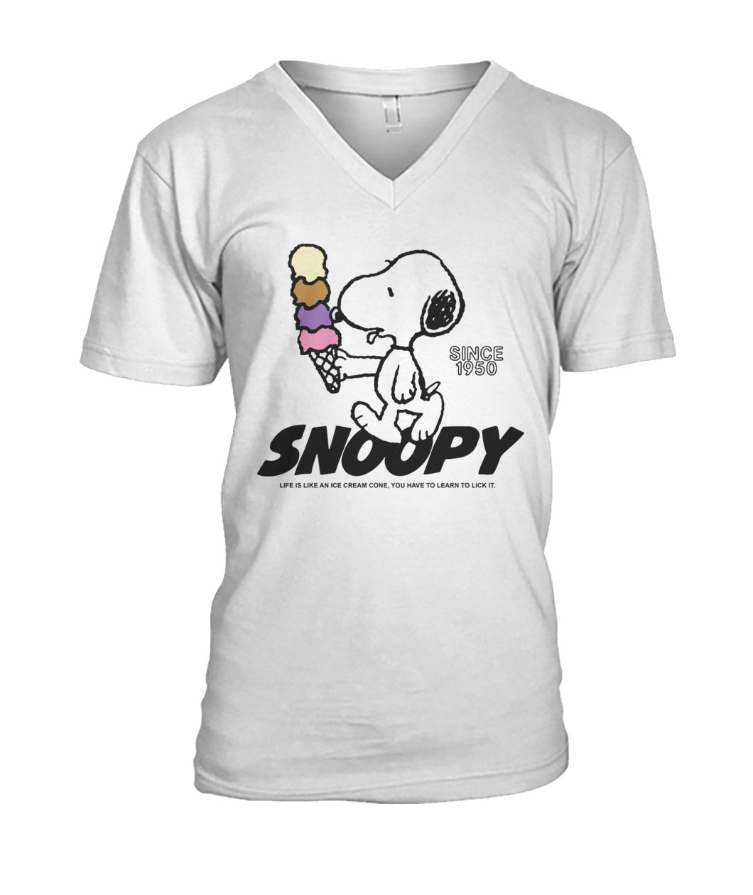 Snoopy life is like an ice cream cone you have to learn to lick it mens v-neck
