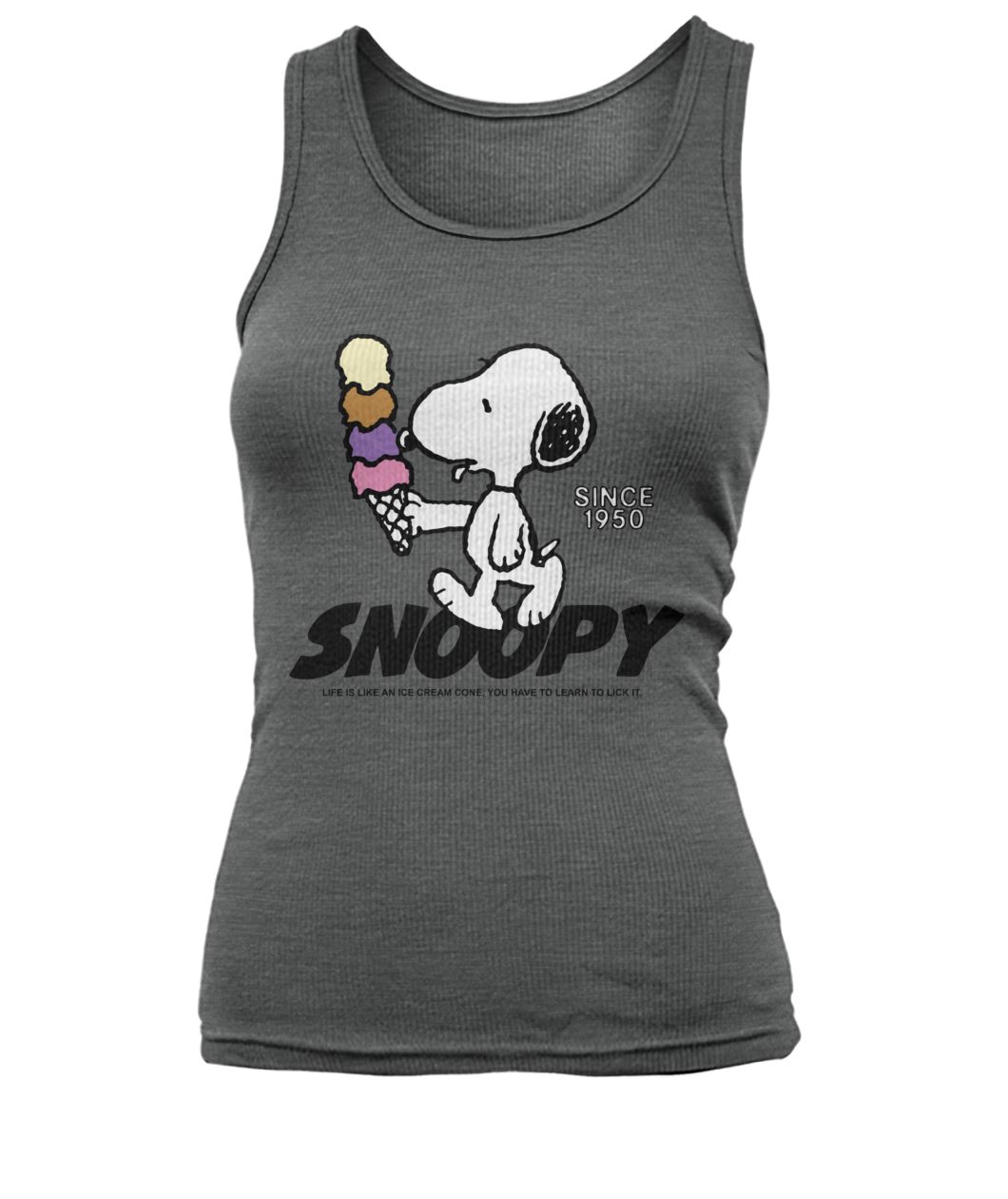 Snoopy life is like an ice cream cone you have to learn to lick it women's tank top