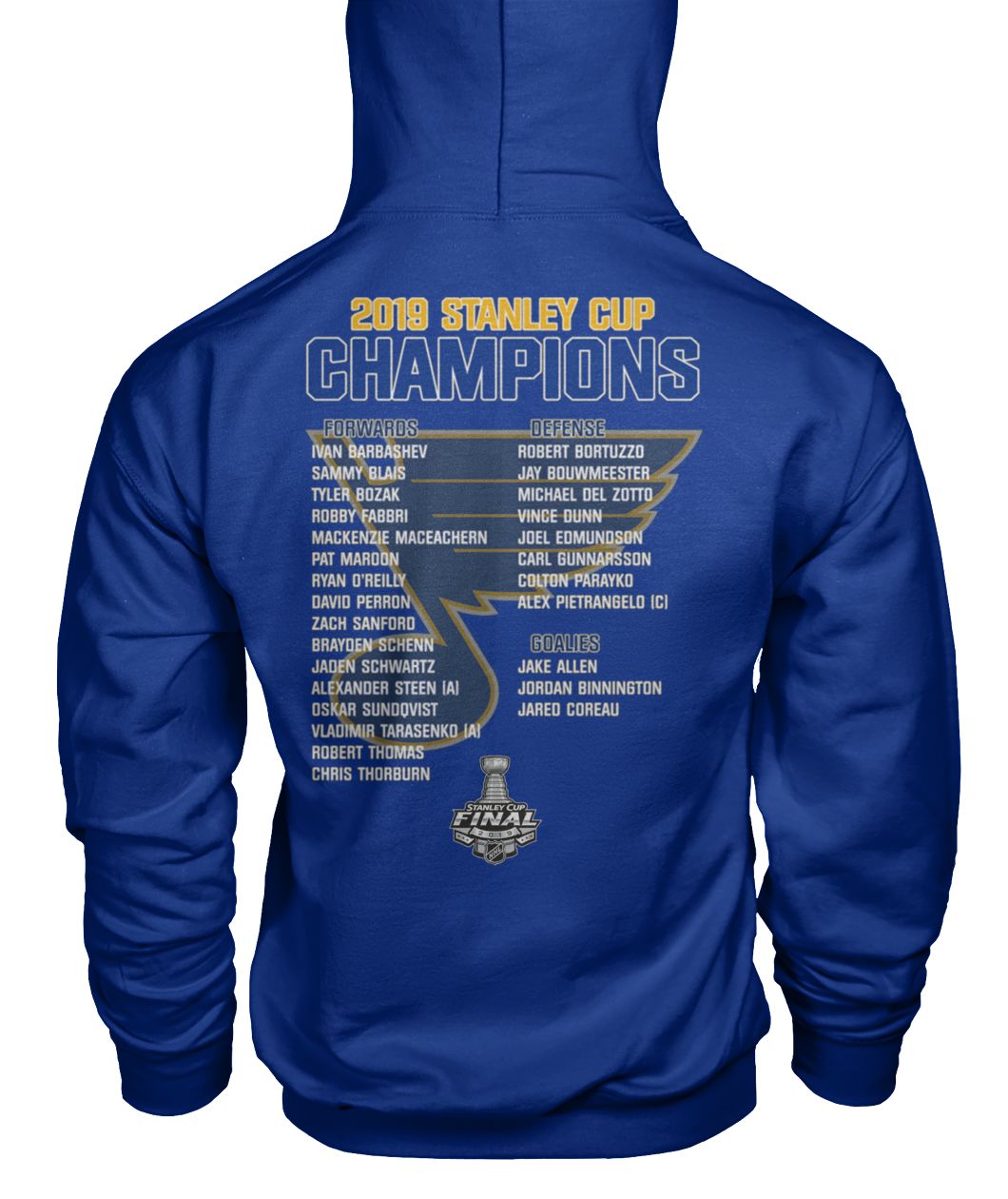 St louis blues 2019 stanley cup champions team names gildan hoodie
