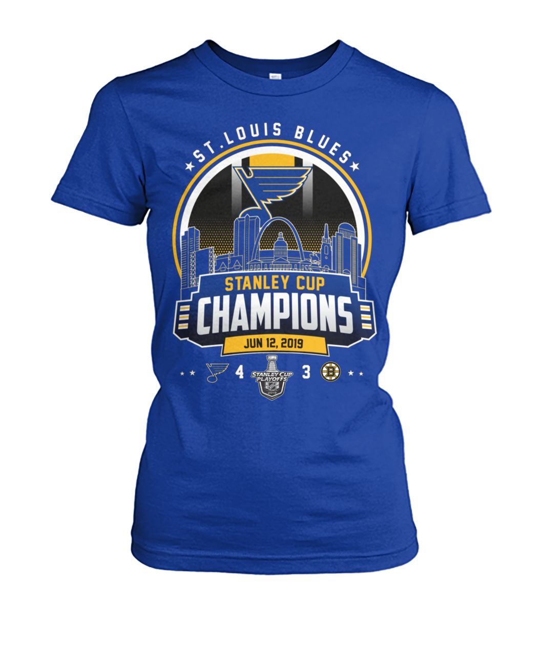 St louis blues 4-3 boston bruins stanley cup champions june 12th 2019 women's crew tee