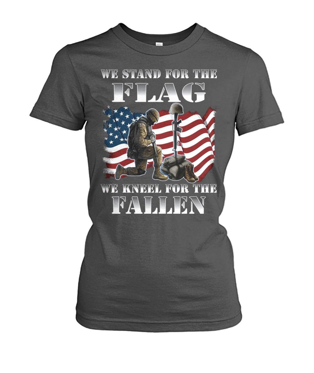 Stand for the flag kneel for the fallen USA veteran women's crew tee