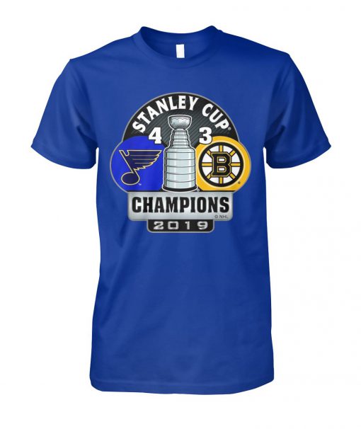 Stanley cup champions st louis blues 4 3 boston bruins 2019 unisex cotton tee