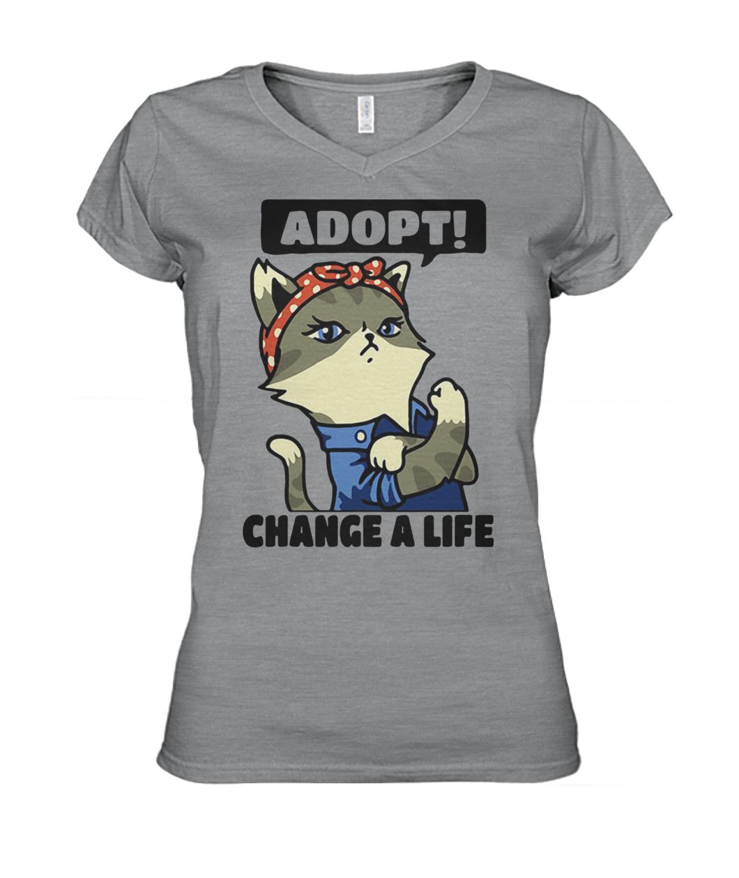 Strong cat lady adopt change a life women's v-neck