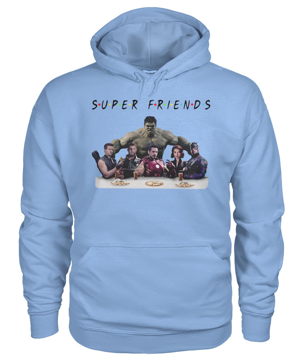 Super friends avengers endgame characters gildan hoodie