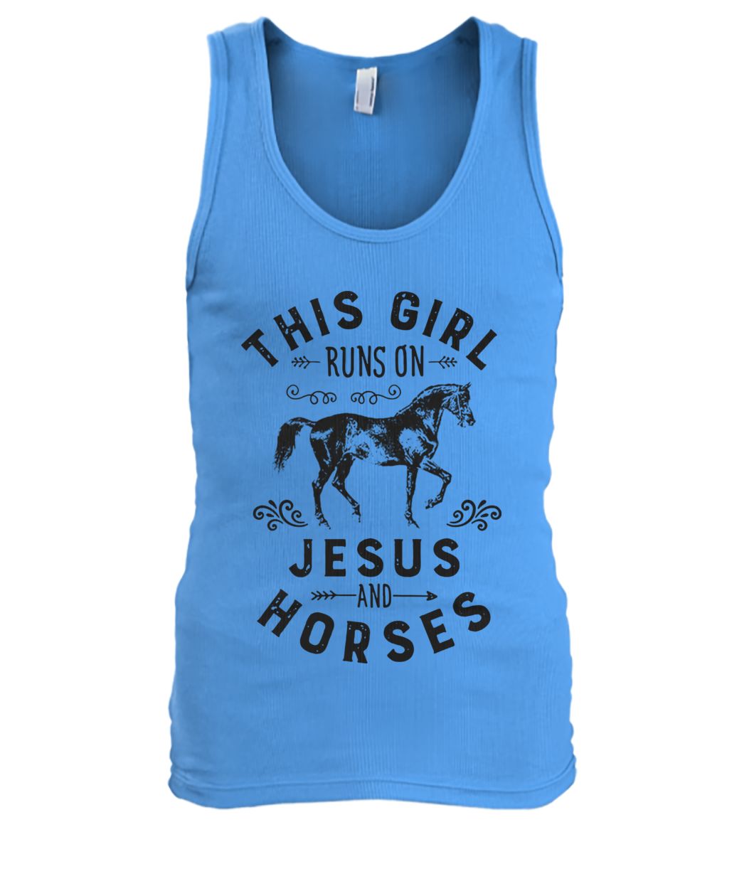 This girl runs on Jesus and horses men's tank top