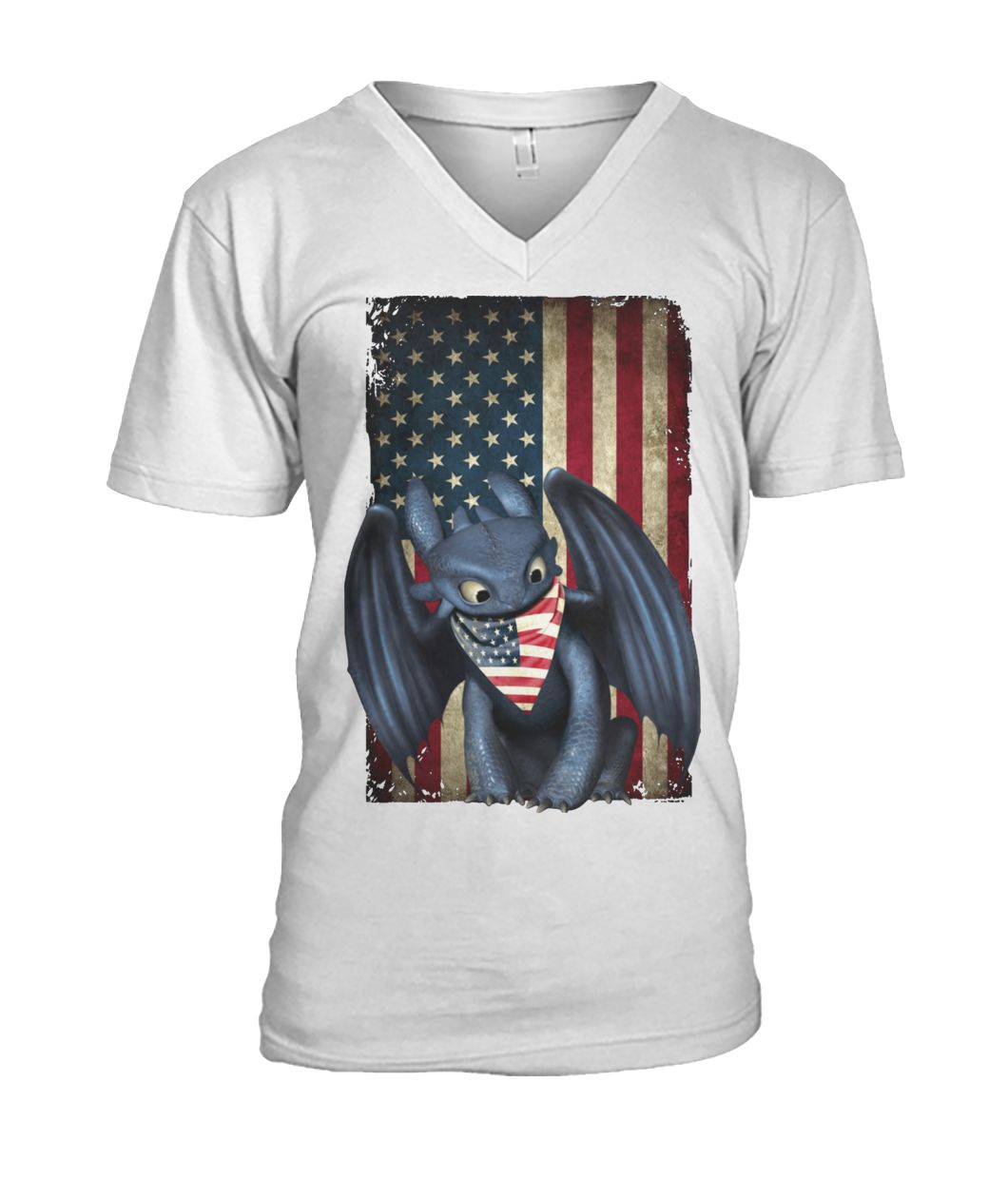 Toothless american flag 4th of july mens v-neck