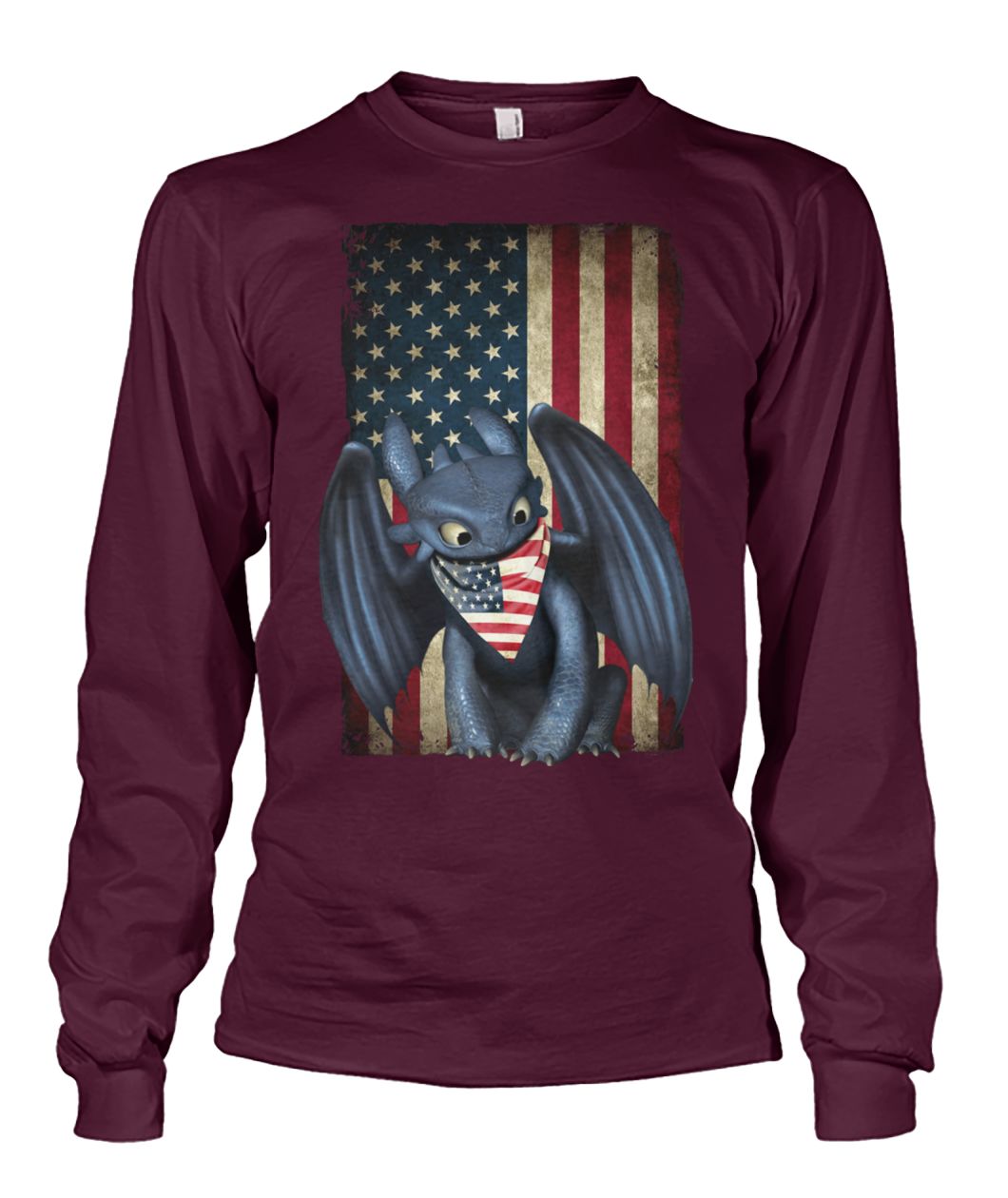 Toothless american flag 4th of july unisex long sleeve