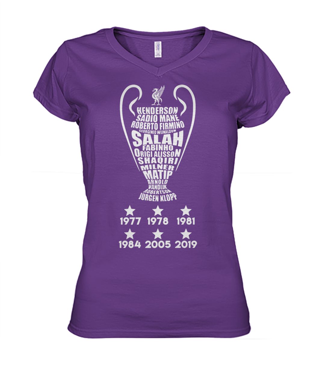 UEFA champions league cup liverpool soccer player's names women's v-neck