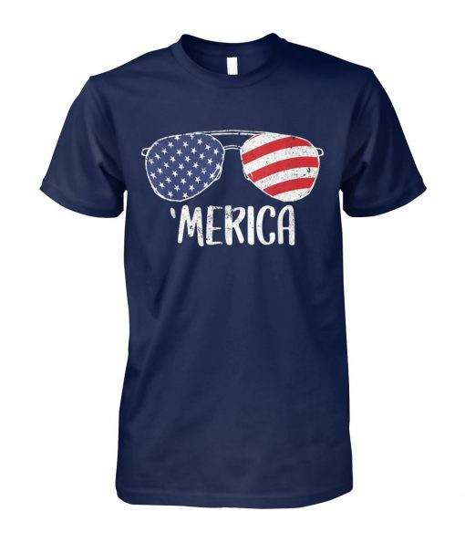USA flag merica sunglasses 4th of july unisex cotton tee