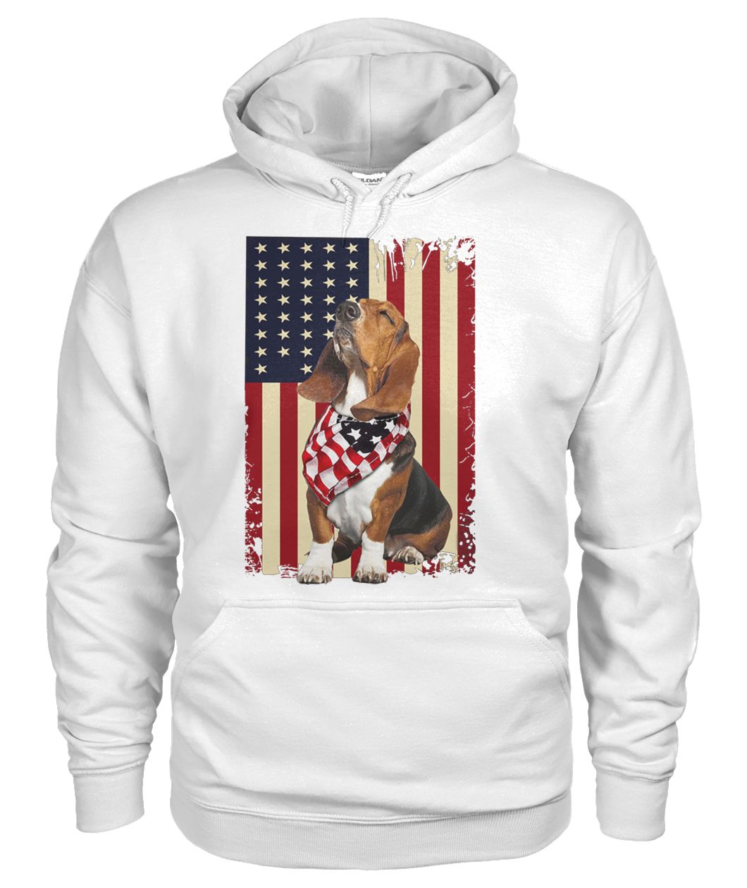 USA patriotic dog basset hound american flag gildan hoodie