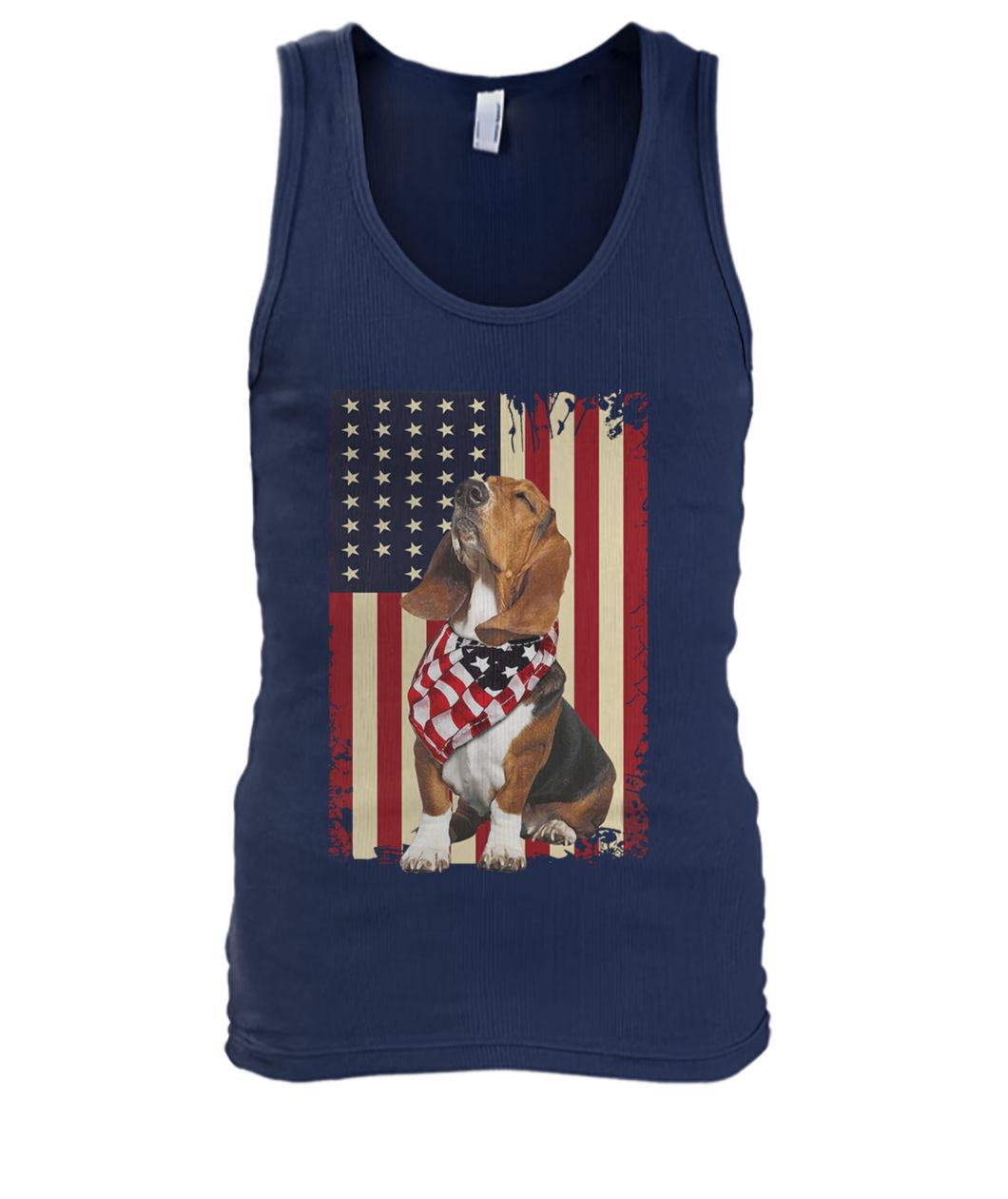 USA patriotic dog basset hound american flag men's tank top