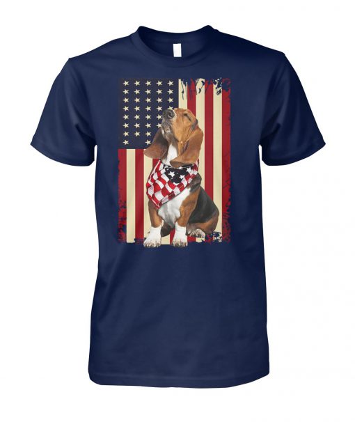USA patriotic dog basset hound american flag unisex cotton tee