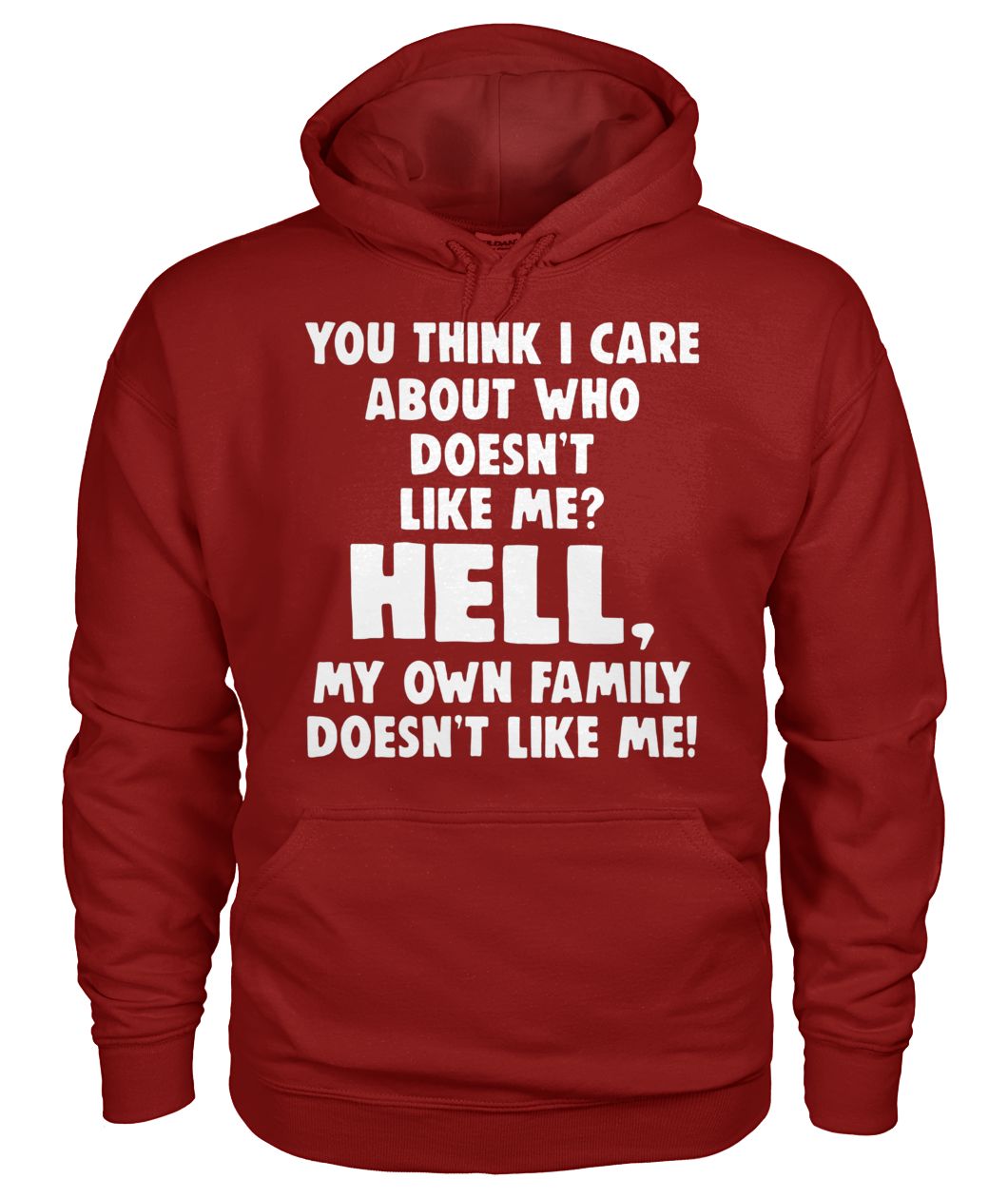 You think I care about who doesn't like me hell my own family doesn't like me gildan hoodie