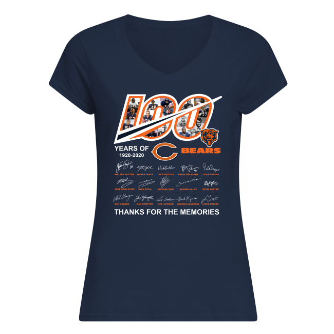 100 year of chicago bears 1920-2020 thanks for the memories signatures women's v-neck