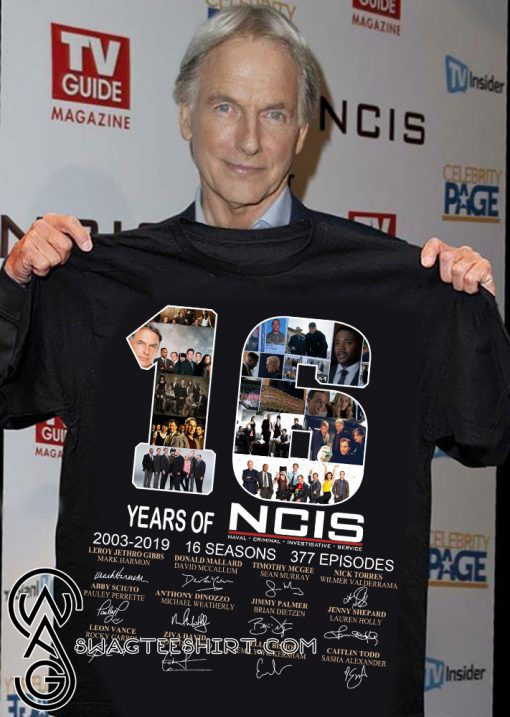 16 years of NCIS 2003-2019 16 seasons 377 episodes signatures shirt