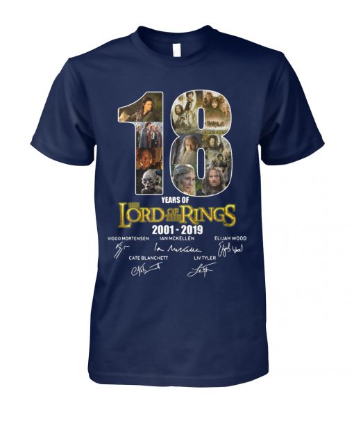 18 years of the lord of the rings 2001 2019 signatures unisex cotton tee