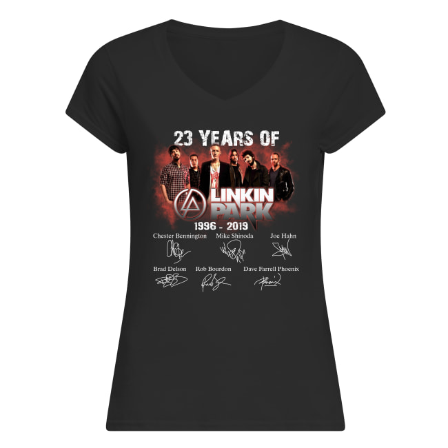 23 years of linkin park 1996 2019 signatures women's v-neck