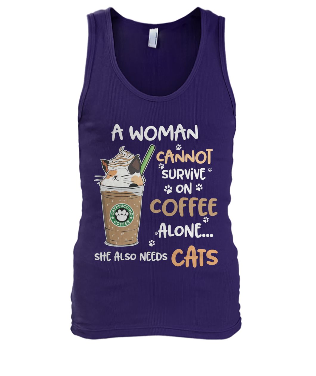 A woman cannot survive on coffee alone she also needs cats men's tank top