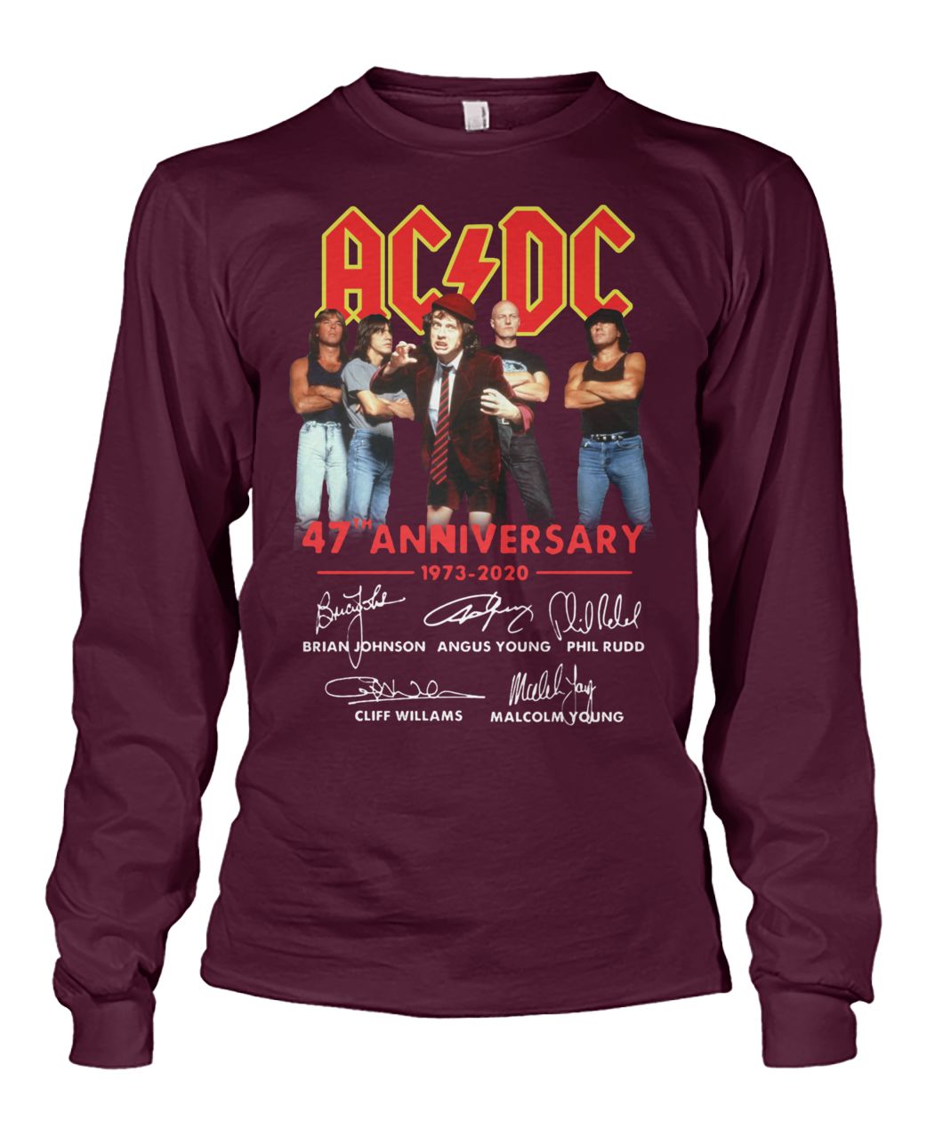 ACDC band 47 anniversary 1973-2020 signatures unisex long sleeve