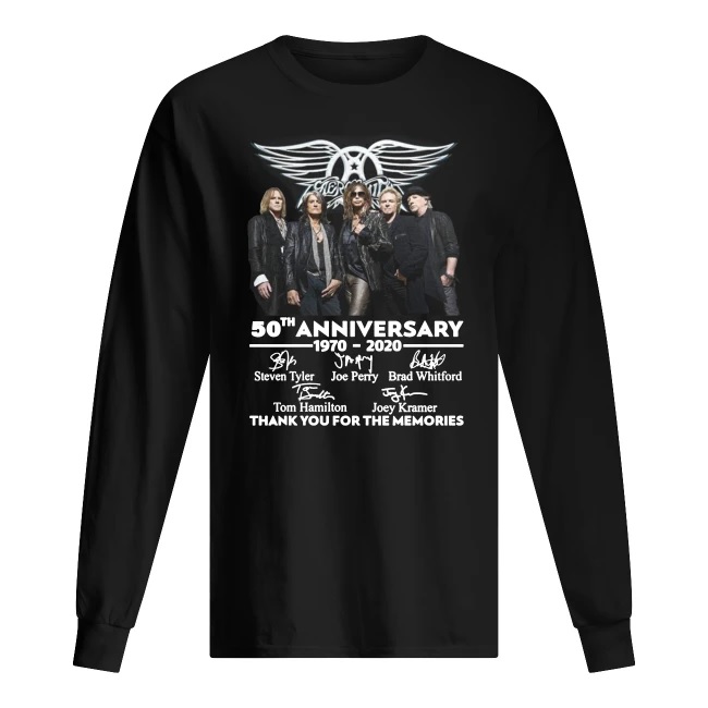 Aerosmith 50th anniversary 1970-2020 signatures thank you for the memories long sleeved