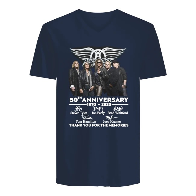 Aerosmith 50th anniversary 1970-2020 signatures thank you for the memories men's v-neck