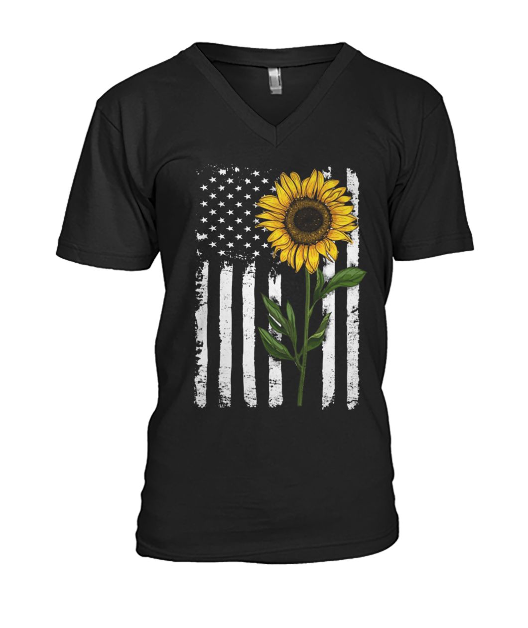 American flag sunflower hippie distressed mens v-neck